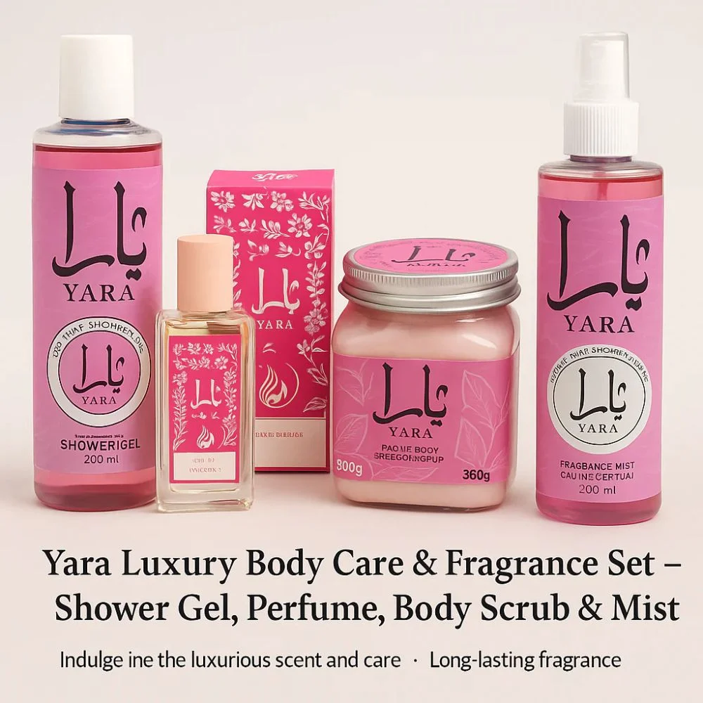 Yara Pack of 04 Luxury Body Care & Fragrance Set β Shower Gel, Perfume, Body Scrub & Mist