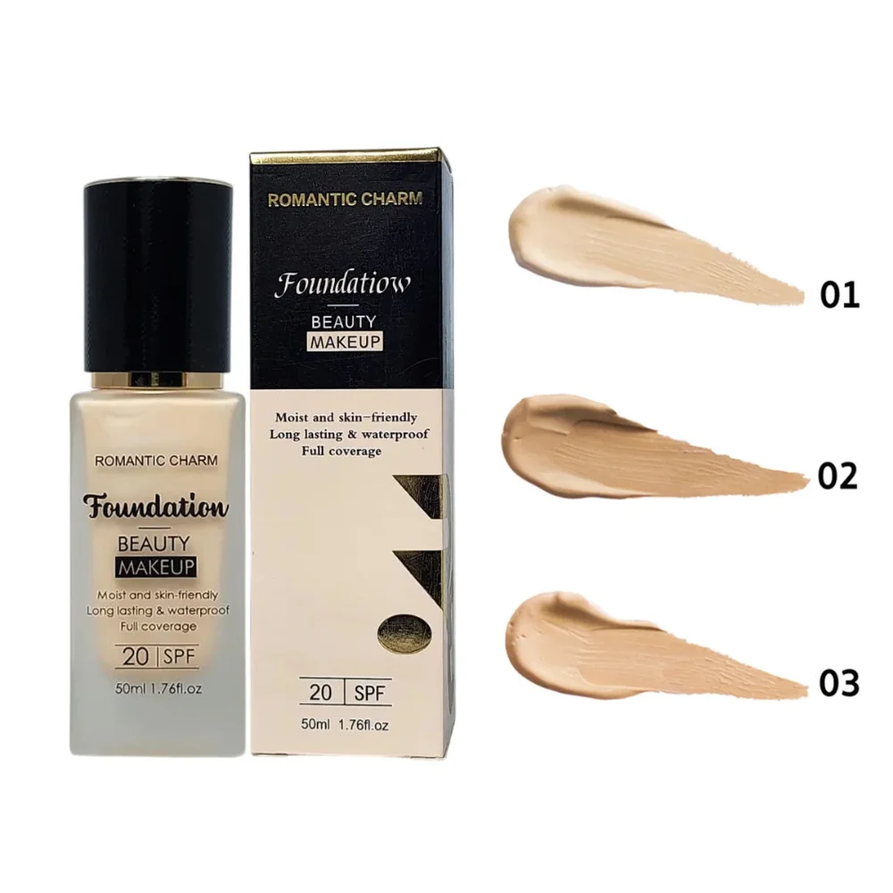 Romantic Charm Full Coverage Liquid Foundation – Long Lasting & Waterproof SPF 20 (50ml)