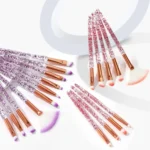 Set of 10 Portable Eye Makeup Brushes with Crystal Diamond Handles