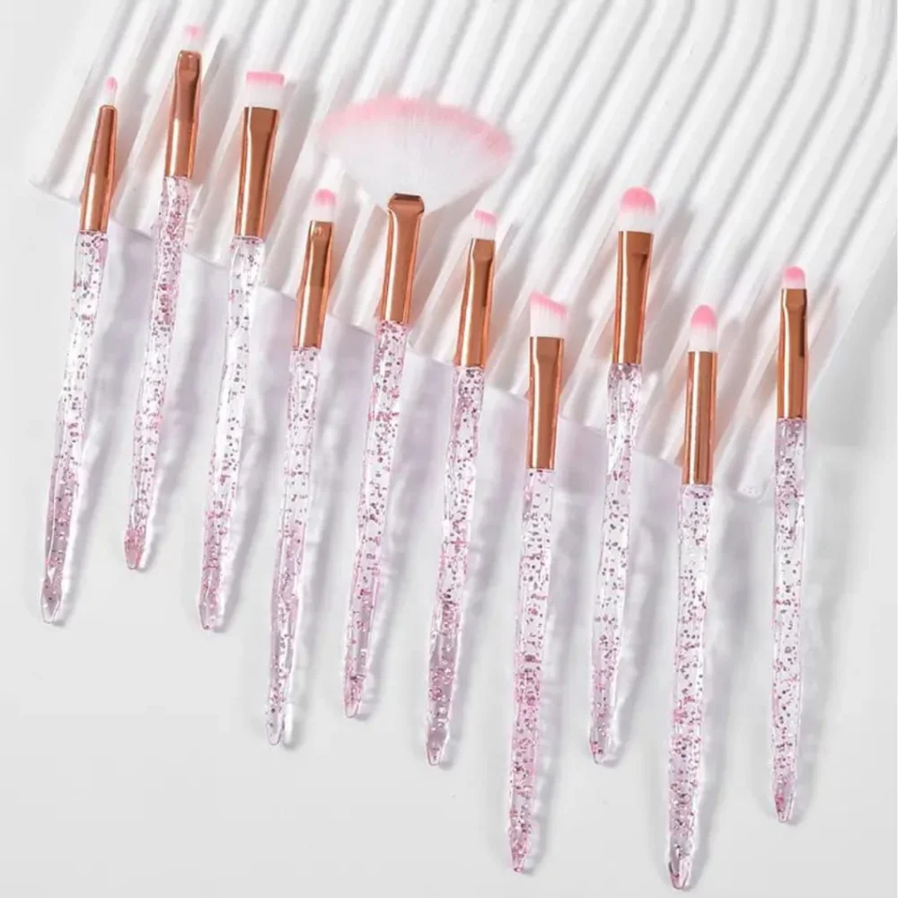 Set of 10 Portable Eye Makeup Brushes with Crystal Diamond Handles