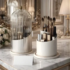 Luxury Acrylic Rotating Makeup Brush Organizer - Holder for Your Beauty Products - 1