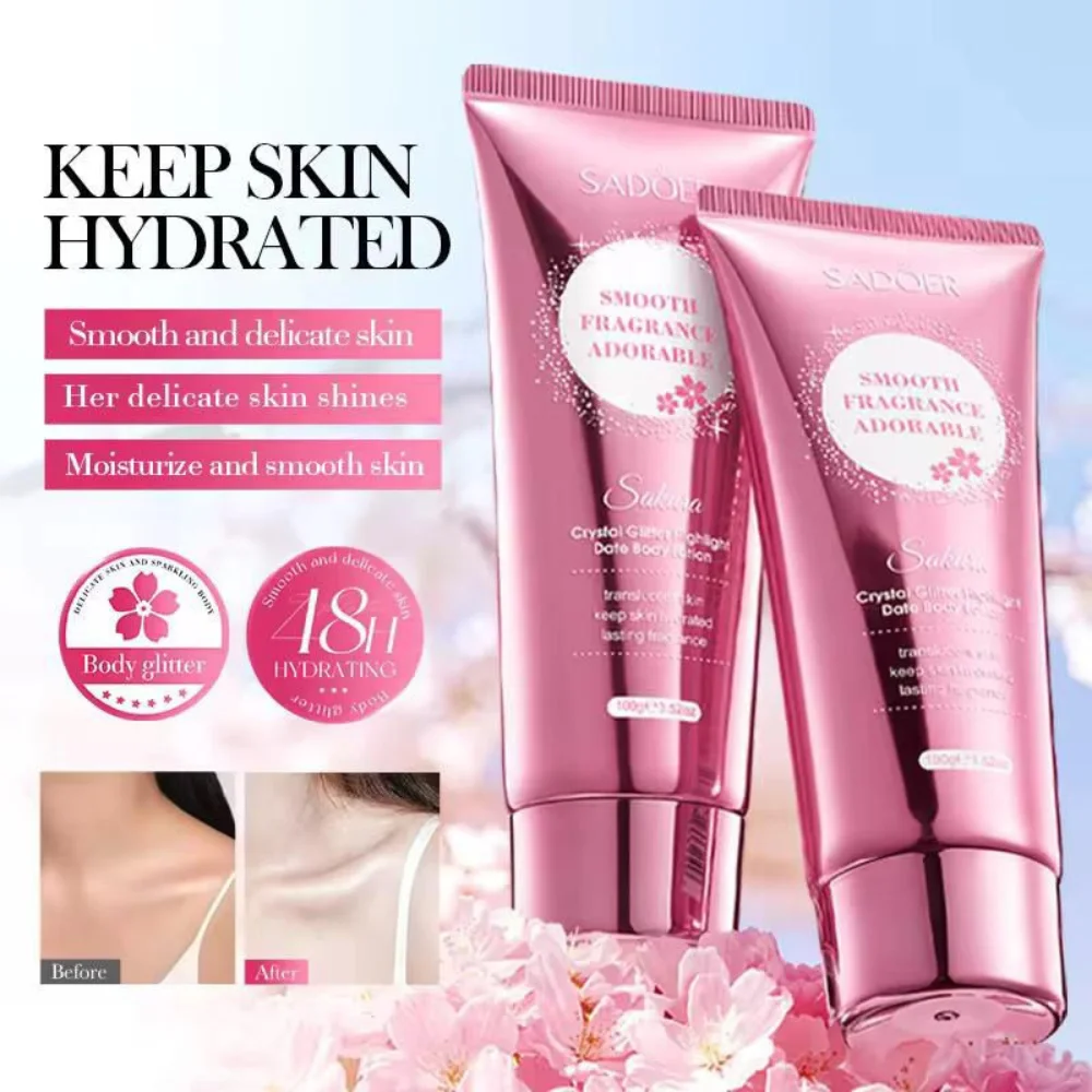 Sadoer Cherry Blossom Whitening Anti Wrinkle Vegan Herbal Scent Hydrating Moisturizing Body Lotion Highlighter Smooth Skin